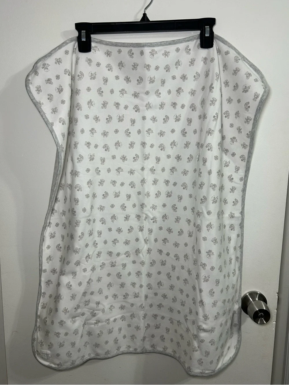 Ralph Lauren Heather Gray & White Baby Blanket with Teddy Print